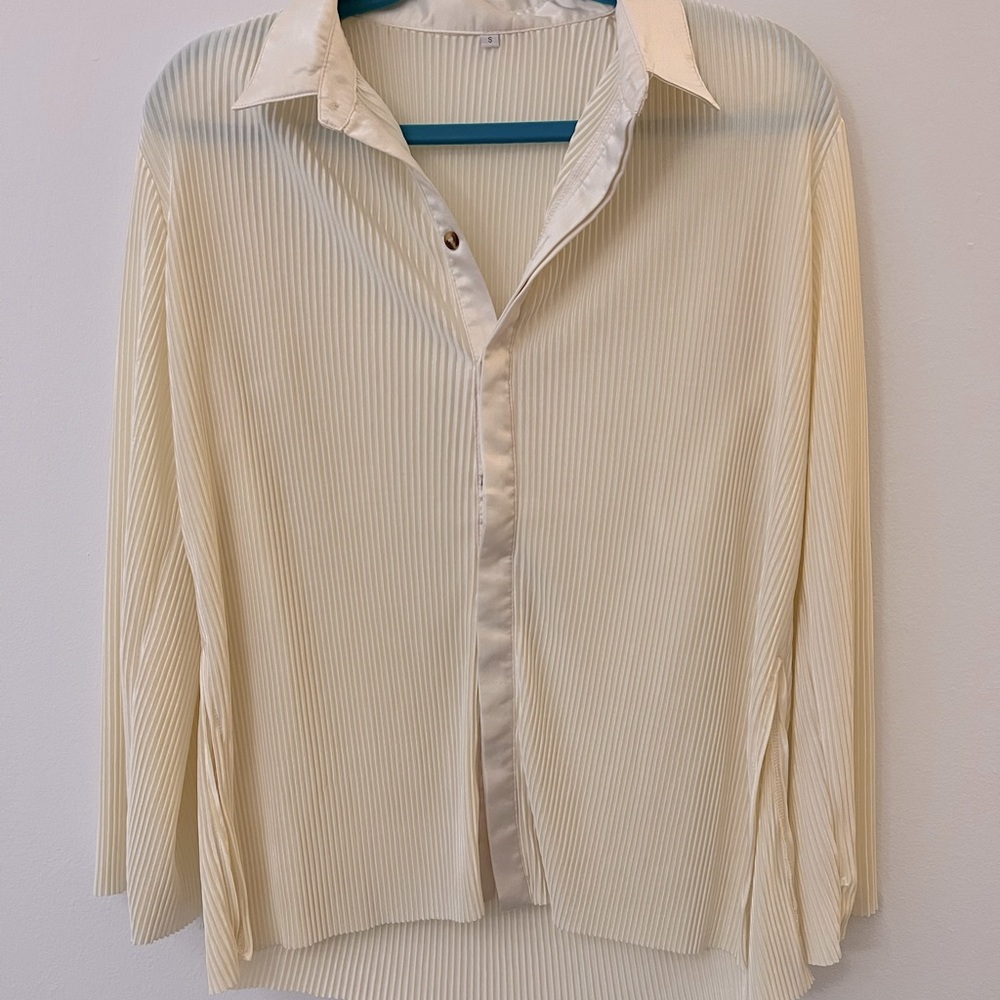 Pleated button down blouse cream color